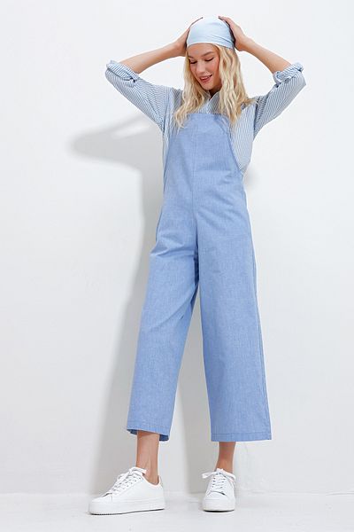 Trend Alaçatı Stili Blauer Salopet-Jumpsuit mit Trägern für Damen ALC-X11931