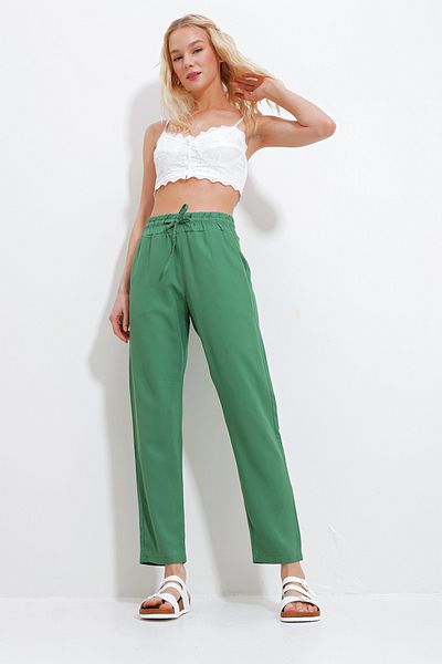 Trend Alaçatı Stili Pantaloni de damă, verzi, cu buzunar dublu, în Gabrdin ALC-X11974