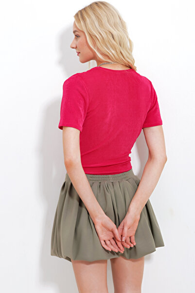 Trend Alaçatı Stili Női fukszia kétsoros gallér, alul kapocskapcsokkal Body ALC-X11941