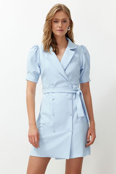 Trendyol Collection Modré páskové mini tkané sako tkané šaty TWOSS20EL0236