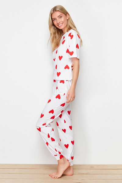 Trendyol Collection Set de lenjerie de dormit din bumbac alb Heart - THMSS24PT00336