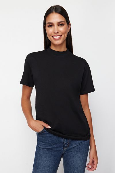 Trendyol Collection Roz-Negru pachet de 2 tricouri tricotate cu guler de bază din bumbac 100% TWOSS20TS1500