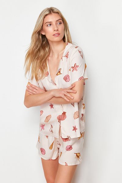 Trendyol Collection Sada pyžama z vícebarevného potištěného viskózového vlákna THMSS24PT00303