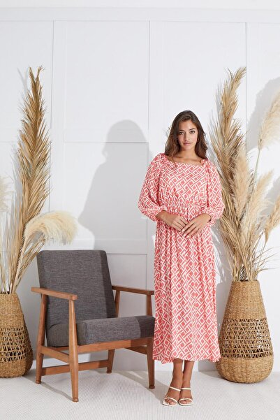 Sevim Kadın Uzun Kol Nar Çiçeği Uzun Elbise C1T2N5O51