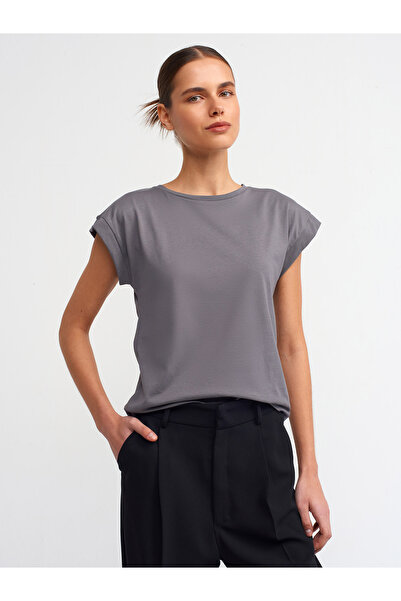 Dilvin 3504 Model Crew Neck Gray Combed Cotton T-Shirt