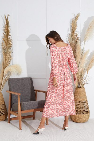 Sevim Rochie lungă cu mâneci lungi, cu flori de rodie C1T2N5O51