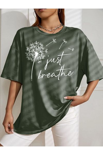 aynewmoda tricou supradimensionat cu imprimeu just breathe