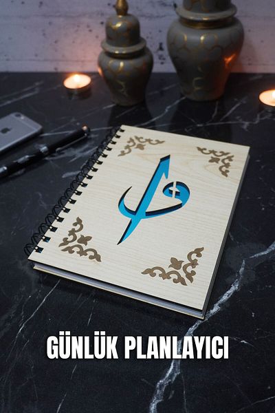 markcat Elif Vav Planificator zilnic cu copertă din lemn (WOOD COLOR BANU) Agenda fără timp