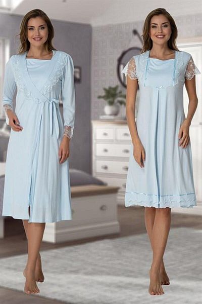 CT MODA Set cămașă de noapte și rochie de maternitate Blue Lace Effort