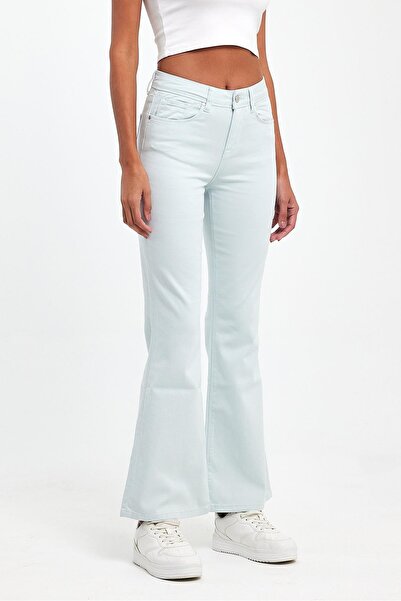 EXPLODE - Kadın Buz Mavi Likralı 5 Cep Flare Pantolon