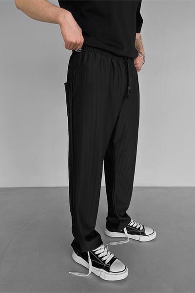 MADZEYMODA Ανδρικό ριγέ μαύρο Jogger φαρδύ φαρδύ