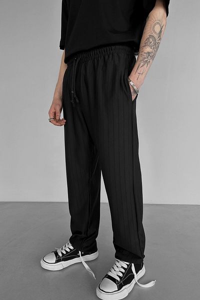 MADZEYMODA Ανδρικό ριγέ μαύρο Jogger φαρδύ φαρδύ