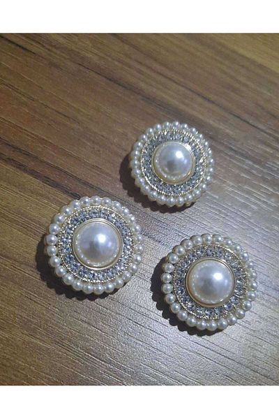Beyna PEARLY CRYSTAL STONE METAL BUTTON 2.5 CM 1 PACK 3 PIECES