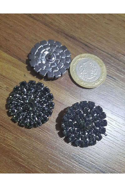 Beyna BLACK CRYSTAL STONE METAL BUTTON 3 CM 1 PACK 3 PIECES