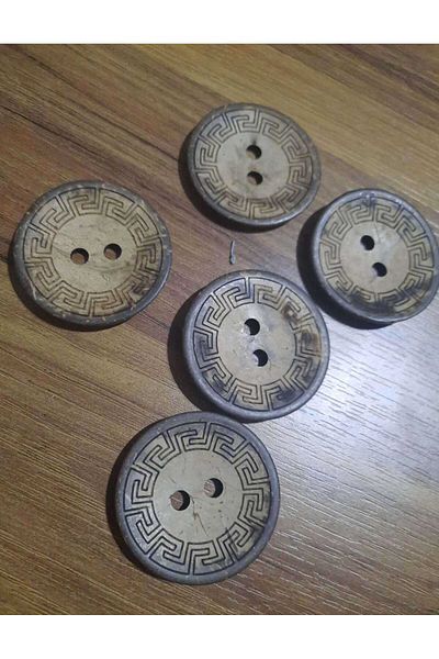 Beyna NATURAL WOODEN BOARD 4.5 CM LASER DRAWED COTTON BUTTON 1 PACK 10 PIECES