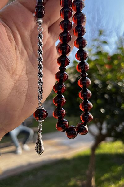 dergah tesbih Silver Tassel Cattle Model Fire-i Amber Prayer Beads