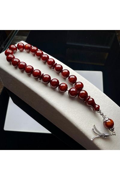 dergah tesbih Fire Amber Efe Prayer Beads Silver Design