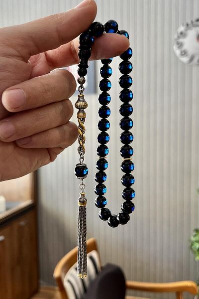 dergah tesbih Silver Burma Design - Blue Vermeil Fire Amber