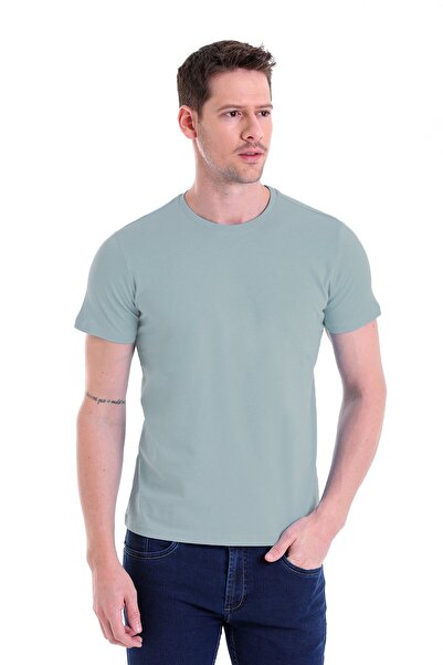 Hatemoğlu Mavi Regular Fit Düz 100% Pamuk Bisiklet Yaka Tişört