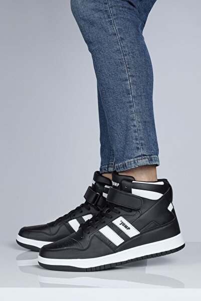 Jump 28504 Yüksek Bilekli Siyah - Beyaz Erkek Sneaker Günlük Spor Ayakkabı