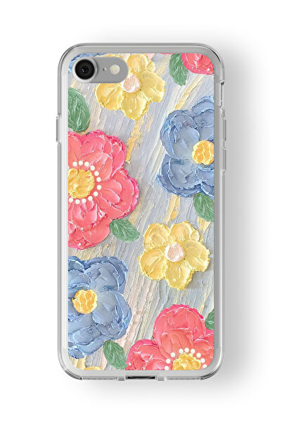 Space Star iPhone 6 ve 6s Uyumlu Çiçek Yağlı Boya Tasarım Baskılı Şeffaf Kılıf