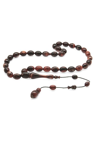 Tesbihane Systemed Barley Cut Pearlescent Red-Black Colorful Catalin Rosary