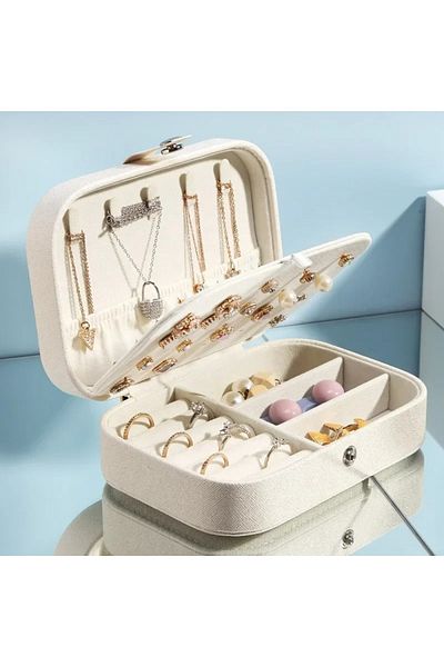 Schulzz Rectangular Jewelry Box 3 Compartments Jewelry Organizer Ring Earring Necklace Travel Organizer