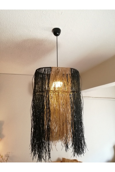 BOHEM Hug Bohem Avize  Afrikan Stil Oval Siyah Kahverengi Kağıt İpli