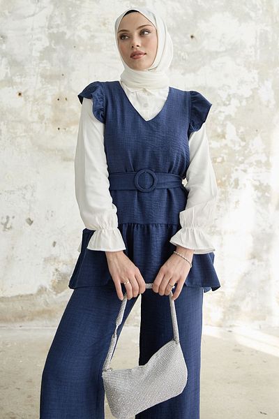 InStyle Τριπλό Σετ Frilly Shoulder - Navy Blue