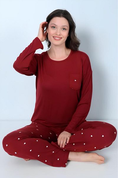 MEBA Set de pijamale din bumbac pieptănat cu inimă roșie, cu mânecă lungă Milan -15