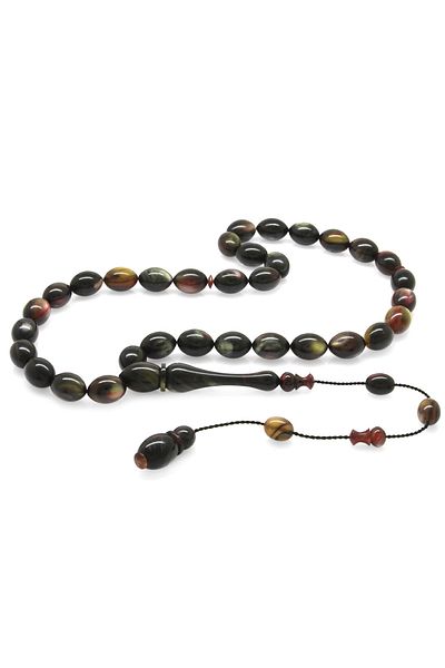 Tesbihane Systemed Barley Cut Pearlescent Black-Yellow Colored Colorful Catalin Rosary