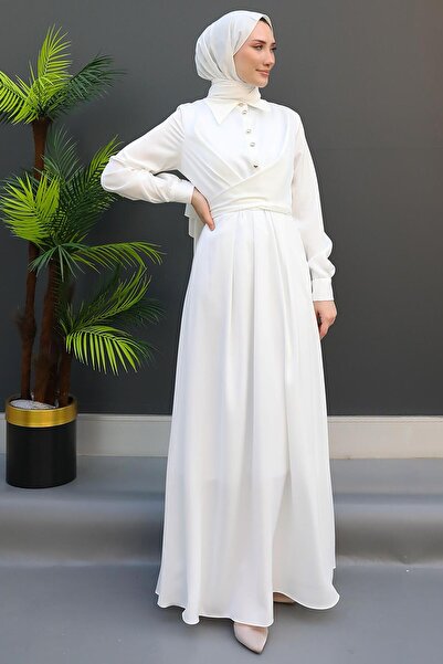 GİZ AGİYİM Buttoned Front Satin Dress White