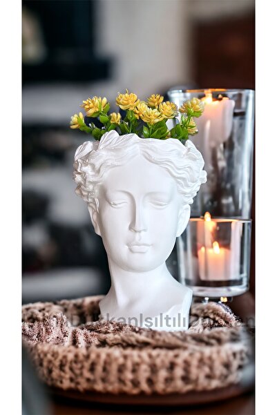 FLORADA Antik Helen Kafası Beton El Yapımı Büst Saksı Beyaz