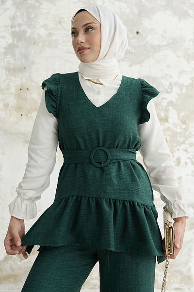 InStyle Frilly Shoulder Triple Set - Emerald Green