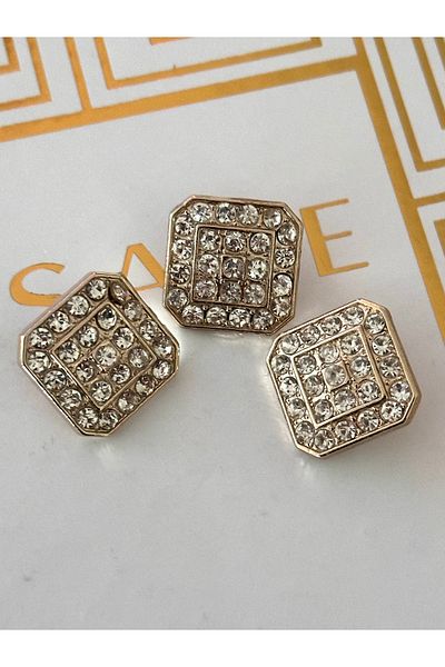 ODDA TASARIM ATÖLYESİ Set of 3 pcs buttons with square top crystal stones gold metal (2cm)