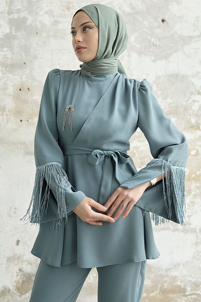 InStyle Σετ κρεπ με φούντα κοσμήματα - μέντα
