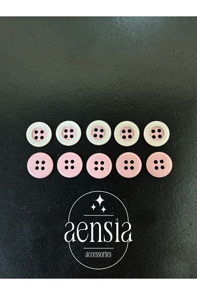 aensia حزمة من 10 أزرار قميص بوليستر باللون الأبيض والوردي - زر 1.14 سم