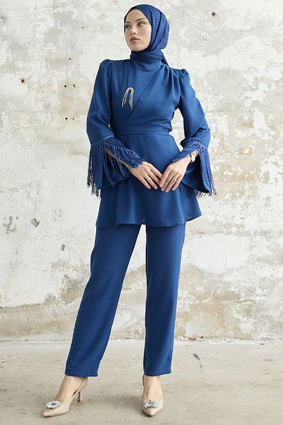 InStyle Σετ κρεπ Jeweled Sleeve - Saks Blue