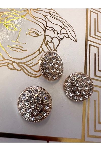 ODDA TASARIM ATÖLYESİ Round top crystal stone plated gold set of 3 (2cm)