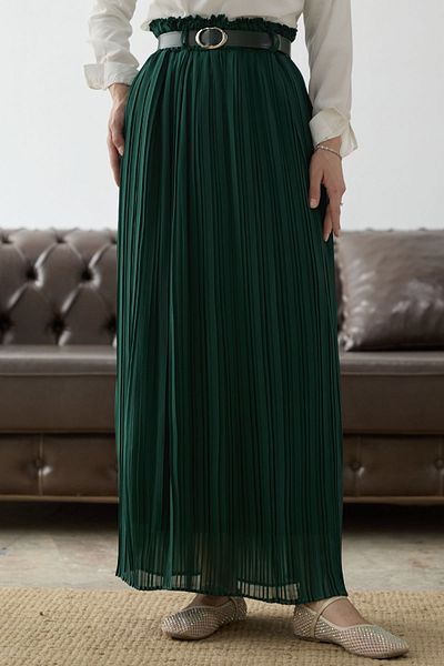 InStyle Fusta din șifon cu talie adunată - verde smarald