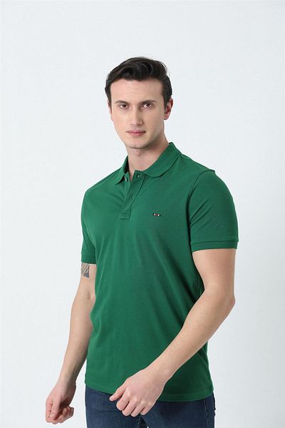 Brothers Ανδρικό μπλουζάκι με λογότυπο Polo Neck με κέντημα Pique με υφή Forest Green