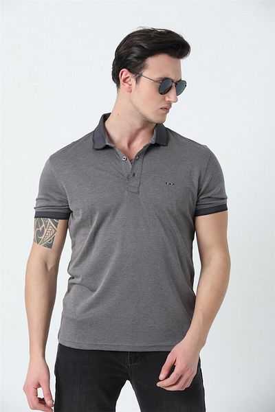 Brothers Ανδρικό λογότυπο Polo Neck Κεντημένο Mercerized T-shirt Anthracite