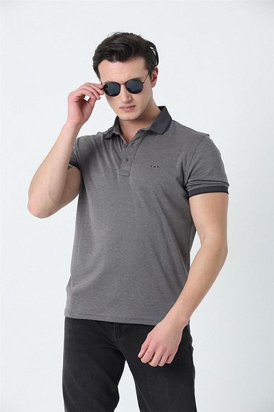 Brothers Ανδρικό λογότυπο Polo Neck Κεντημένο Mercerized T-shirt Anthracite