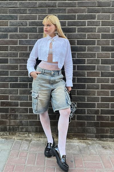 Bases Bermude cu efect pale denim largi
