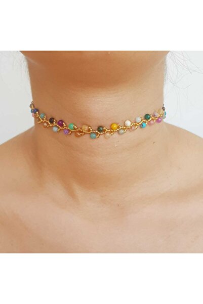 Handmade By HLY Handmade Mixed Natural Stone Detailed Spring Branch Choker