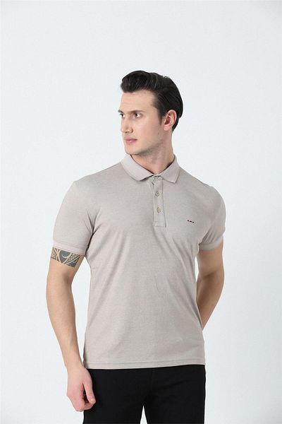 Brothers Ανδρικό λογότυπο Polo Neck Κεντημένο Mercerized T-shirt Μπεζ