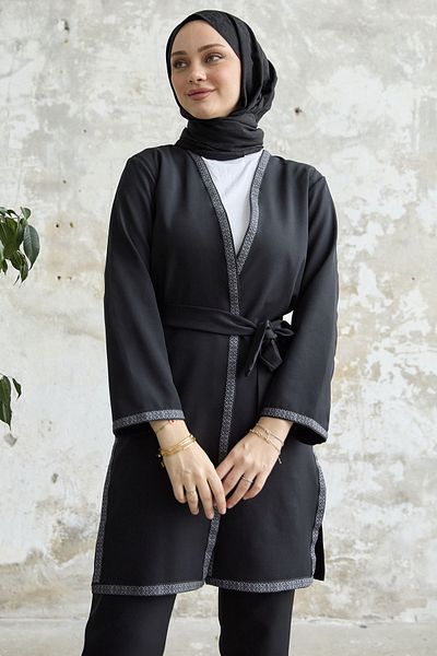 InStyle Embroidery Patterned Kimono Set - Black