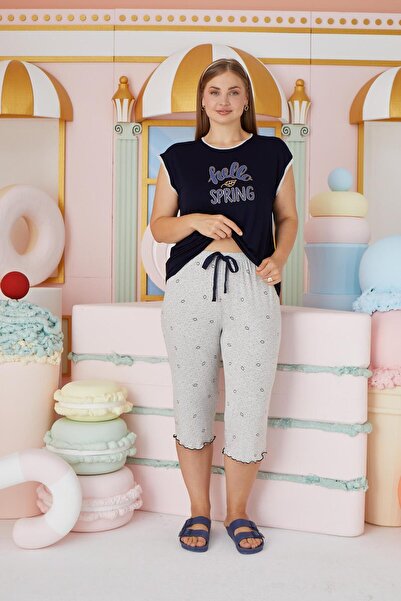 Sevim Costum de pijama Capri cu mânecă scurtă mărime mare pentru femei C2T4N7O51