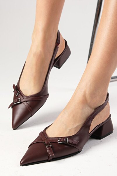 Mio Gusto Leia Burgundy Color Open Back Pointed Toe Short Heeled Women's Shoes