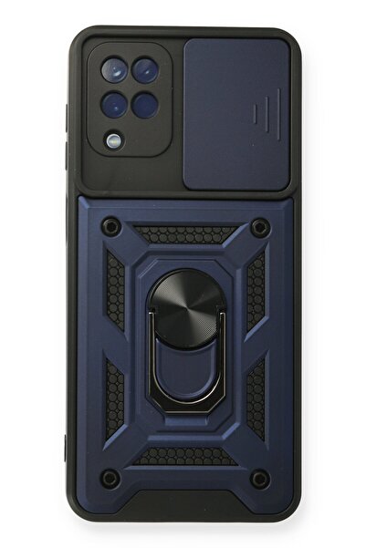 AQUA AKSESUAR Samsung Galaxy M12 Kılıf | Kapak Kızaklı Kamera Korumalı Renkli Tank Kapak - Lacivert